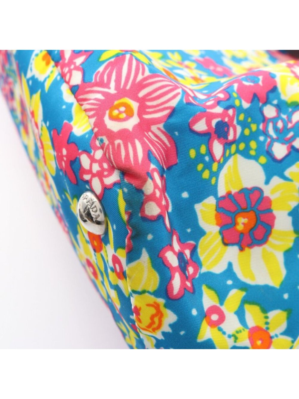 Prada Tote Tessutat Floral 2-Way Multi Nylon Saffiano Leather Triangle Logo - Picture 5 of 10